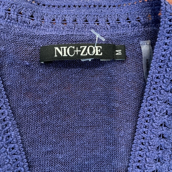 NIC+ZOE Deep Blue Linen Blend Open Cardigan Sweater 3/4 sleeves NWT - Picture 3 of 12